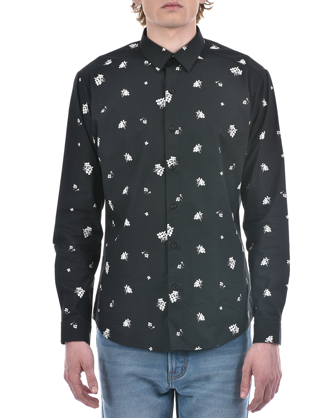 Numero Uno Men Floral Print Black Shirt